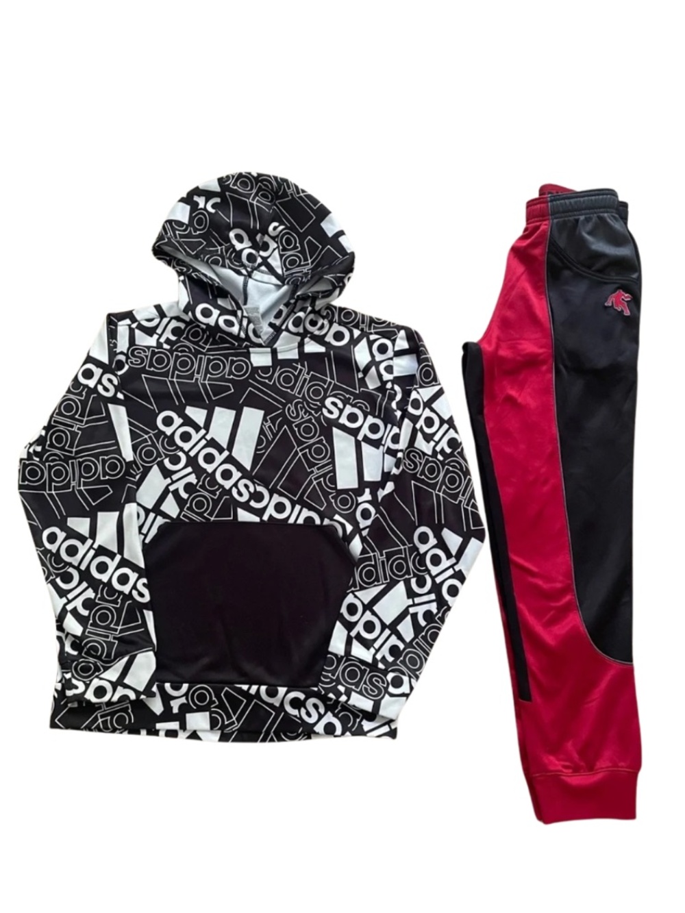 adidas Black & White Logo Hoodie with Red & Black Joggers Set of 2 #0247